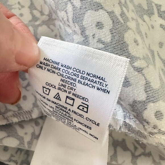 Lands End Dress 1X Blue White Floral Tie Cinched Waist Coastal Preppy Button - Picture 9 of 10